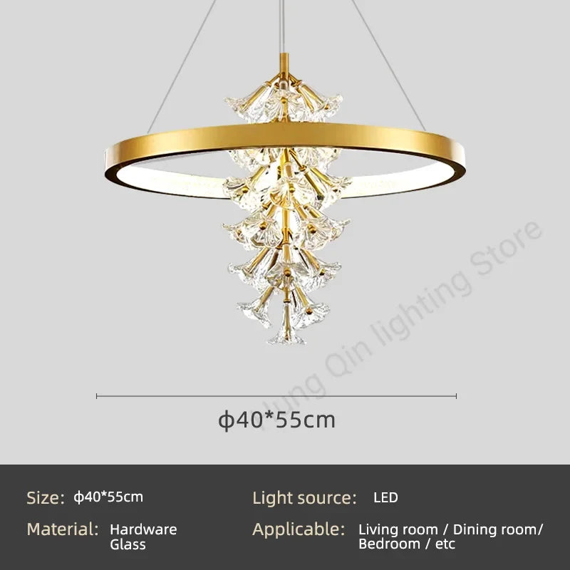 lustre moderne en verre en forme de fleur pour éclairage intérieur