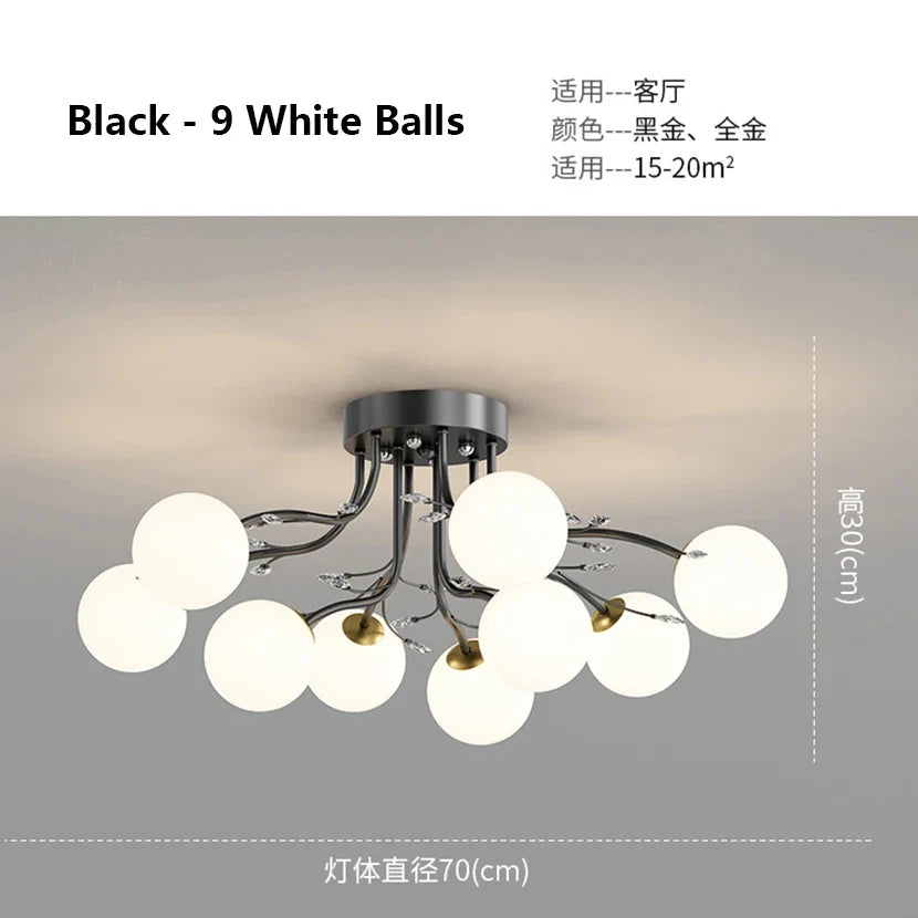 sandyha lustre led étoile avec boule de verre et cristal