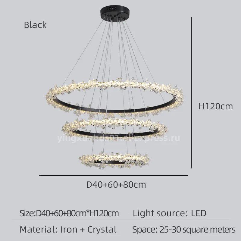 lustre en cristal de luxe avec anneau doré lumineux et élégant