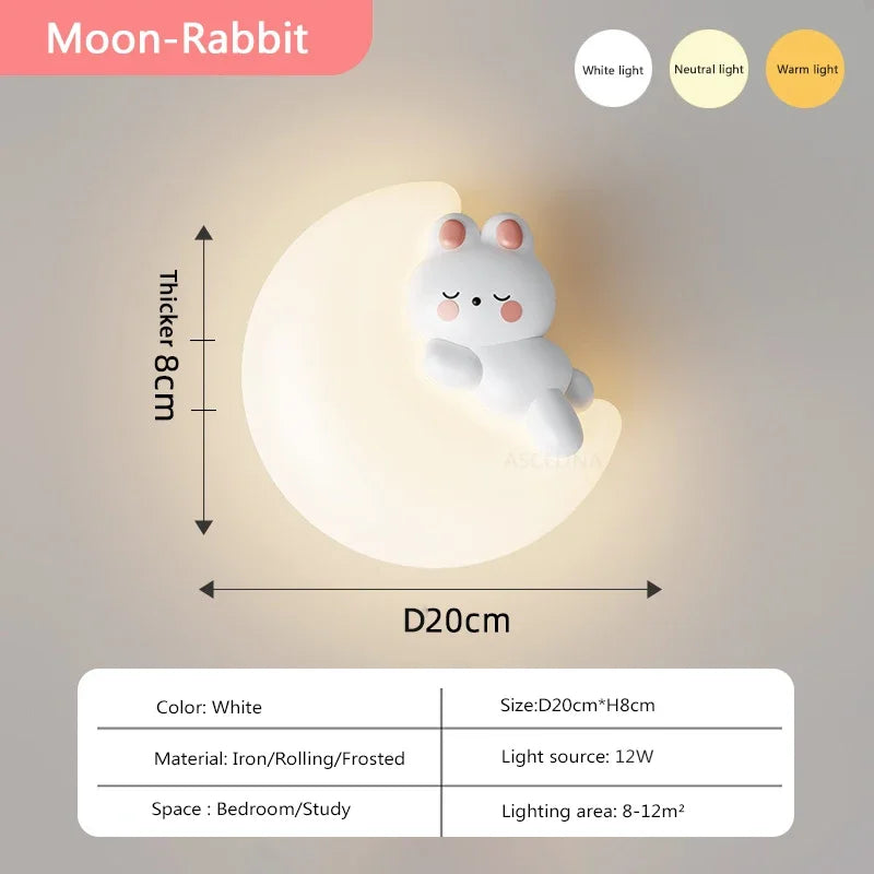 applique murale led étoile lune ours lapin minimaliste moderne