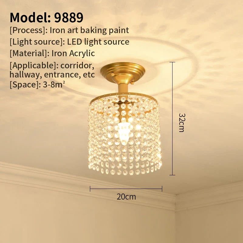plafonnier led en cristal doré pour décoration intérieure
