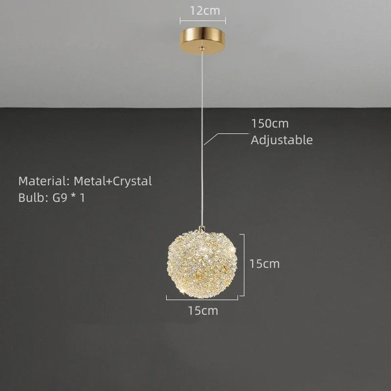 suspension moderne en cristal avec cordon réglable en métal doré
