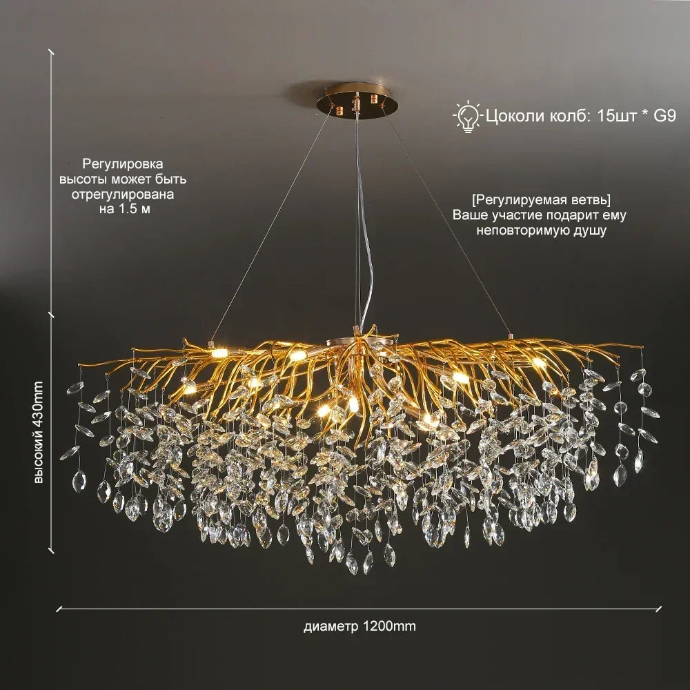 lustre en cristal doré design nordique à led décoratif
