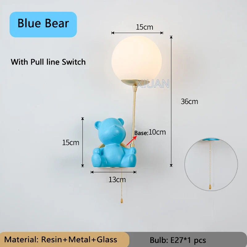 applique murale ours avec interrupteur à tirer pour enfants