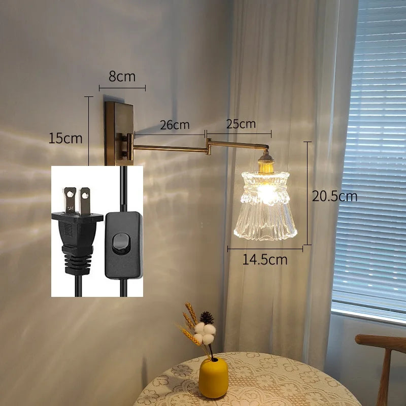 IWHD tirer chaîne verre applique murale LED applique bras gauche droite rotation chambre salon lumières nordique moderne à côté lampe Wandlamp