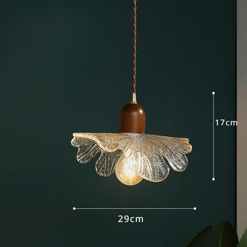 suspension lotus en noyer laiton et verre rétro