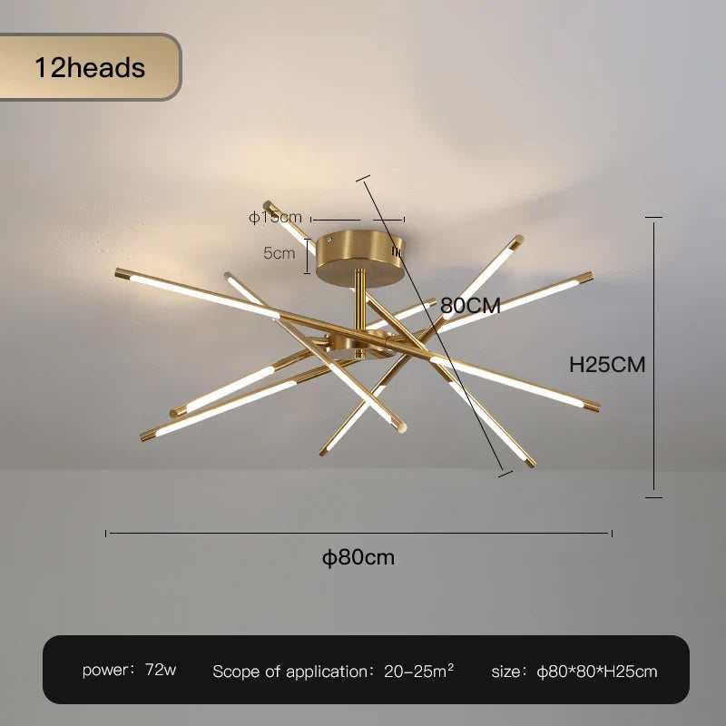 lustre design en forme de bâton avec luminaires led