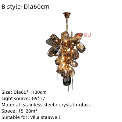 lustre moderne en acier inoxydable et cristal avec led intégrée
