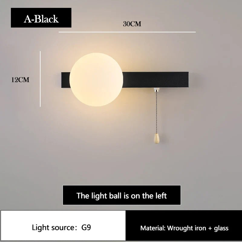 applique murale moderne à led avec interrupteur en verre pour chambre d'enfant