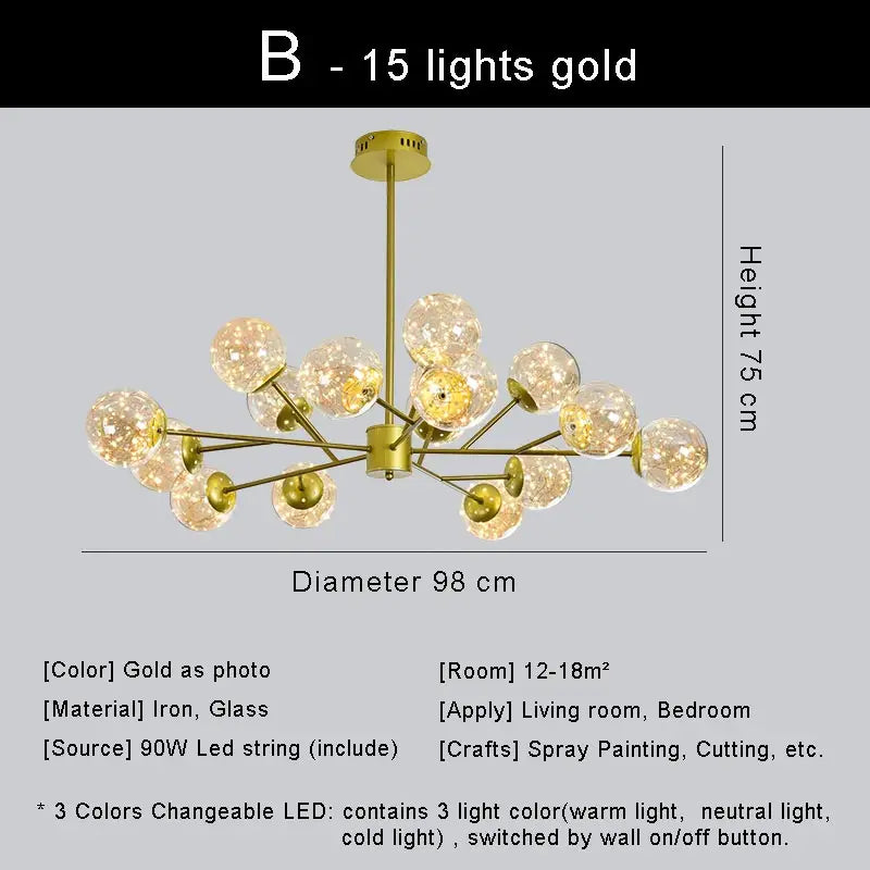 lustre moderne en forme d'étoile avec abat-jour en verre décoratif