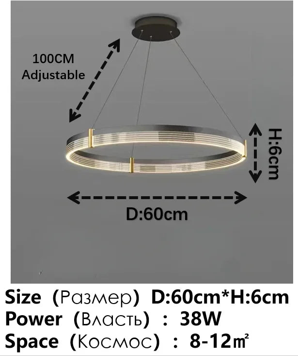 Lustre LED anneau en acrylique au design moderne avec anneau intérieur