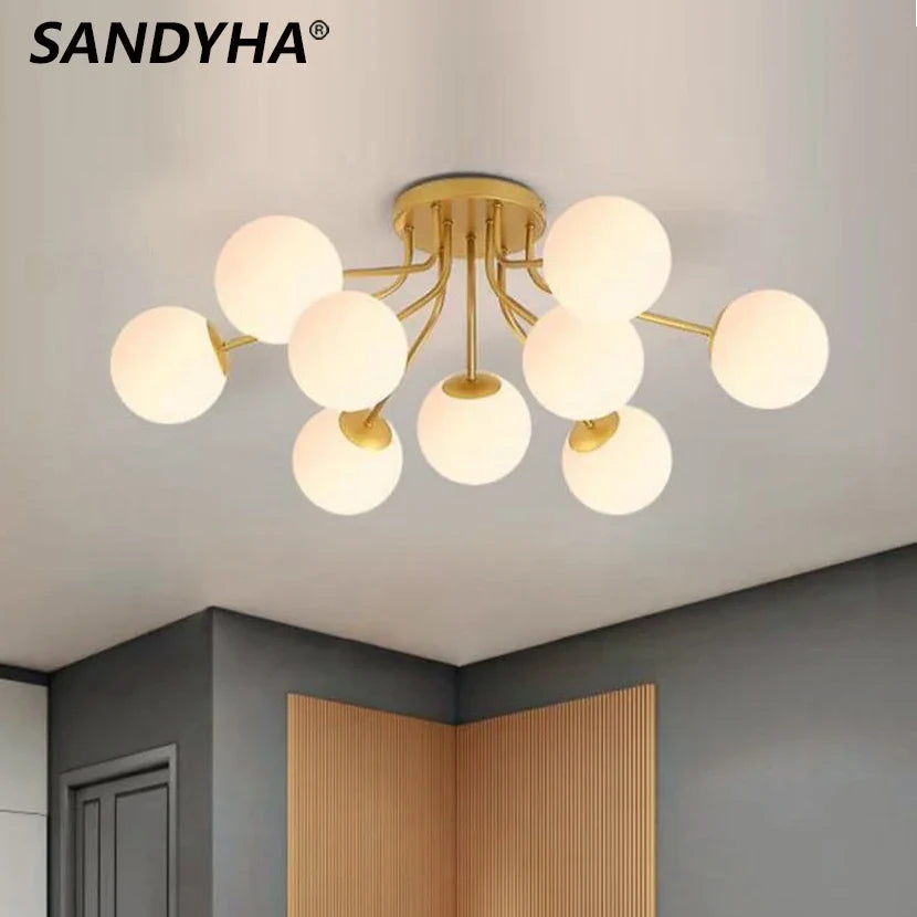 lustre nordique led avec boule de verre suspendue