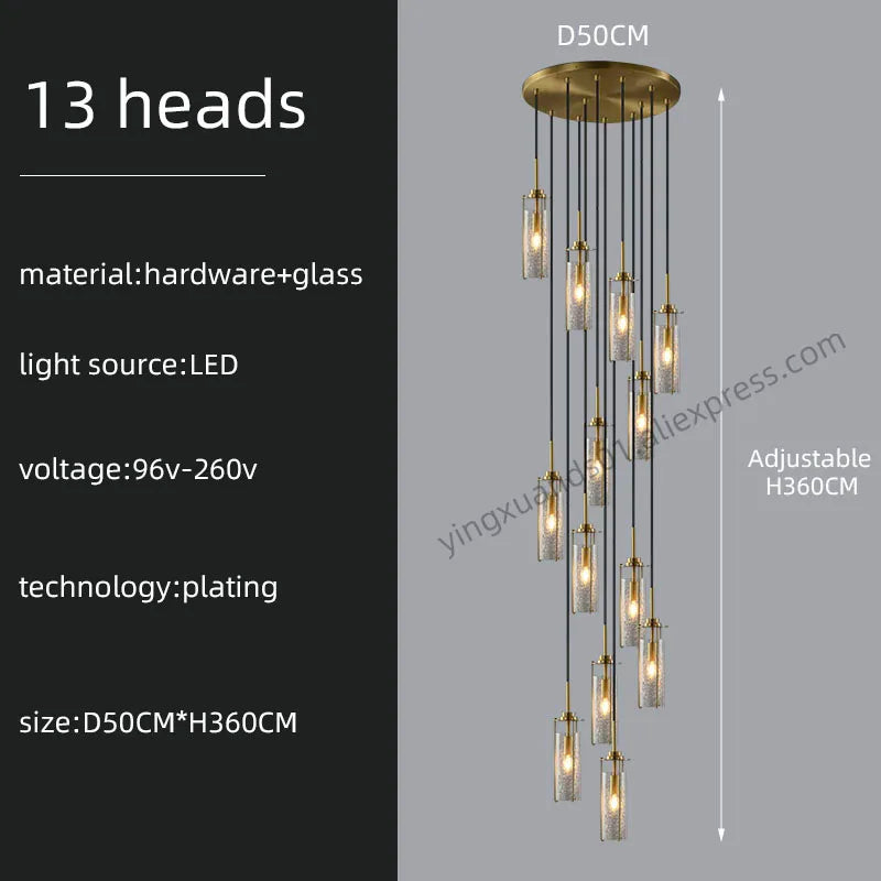 lustre en verre pour éclairage décoratif intérieur suspendu