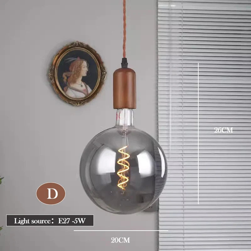 lustre en verre d'art rétro en bois massif créatif pour décoration intérieure
