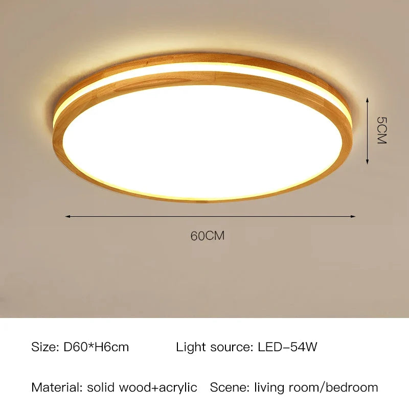 lustre moderne en bois avec télécommande et lumière led