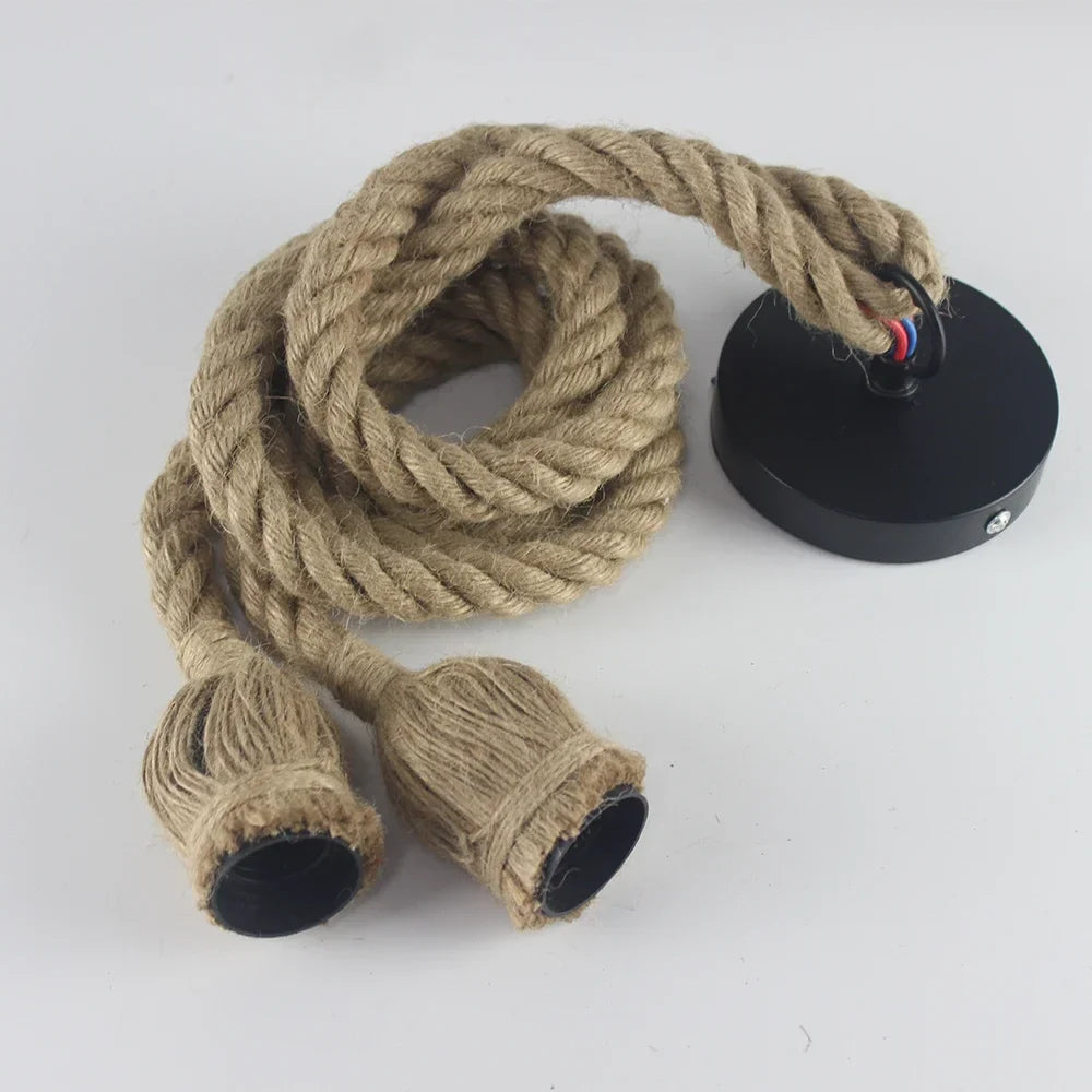 suspension rétro loft industriel en corde de chanvre avec ampoule edison