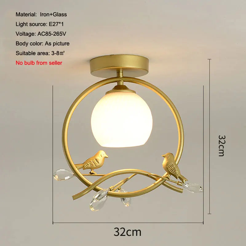 plafonnier nordique en fer style 	 avec décoration oiseau