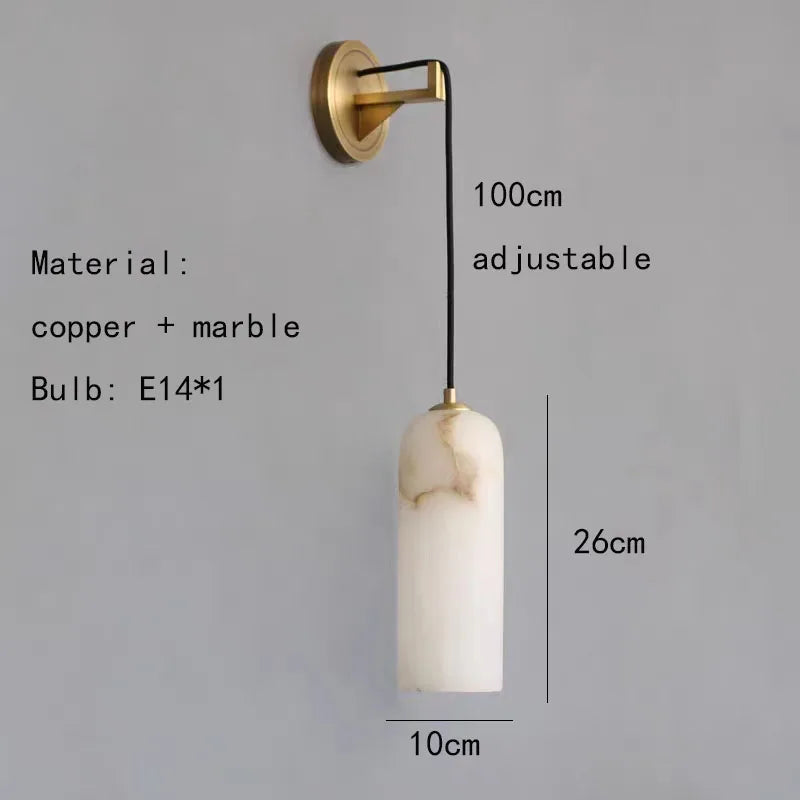 applique murale minimaliste en marbre naturel avec fil réglable