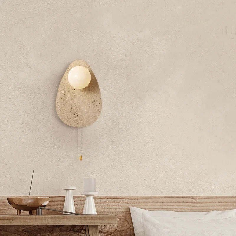 applique murale vintage en pierre naturelle avec abajour en verre et led