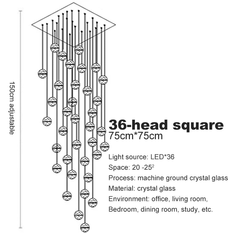lustre en cristal moderne avec boule tournante led suspendue