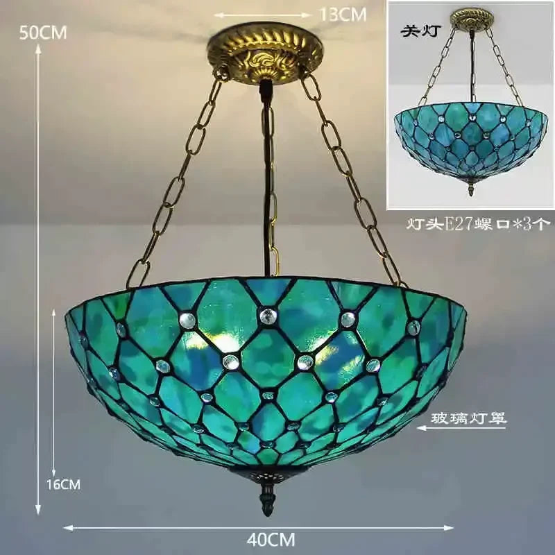 lustre en verre teinté style tiffany pour décoration intérieure suspendue