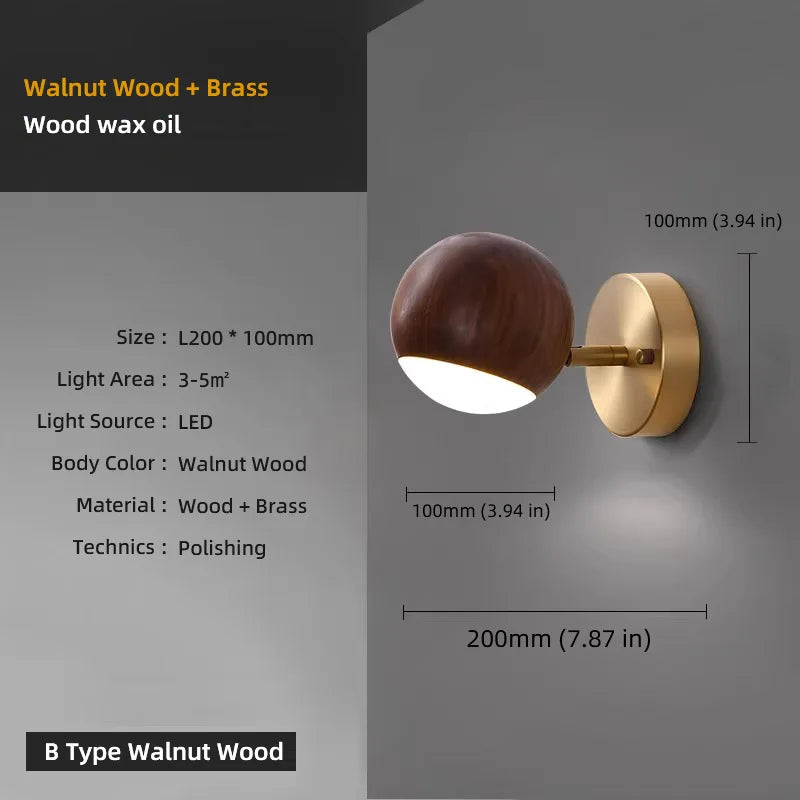Walnut wood and Brass base, Modern Wabi-sabi, Indoor Sconces Wall Lighting for Corridor, Hallway, Foyer, living room, Bedroom