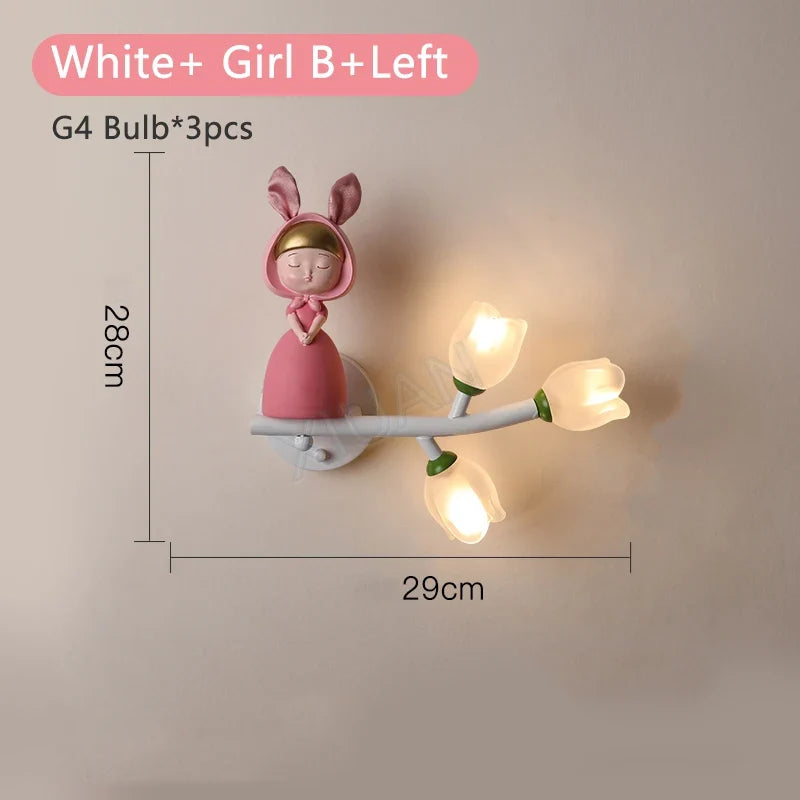 applique murale fille lapin g4 led fleur