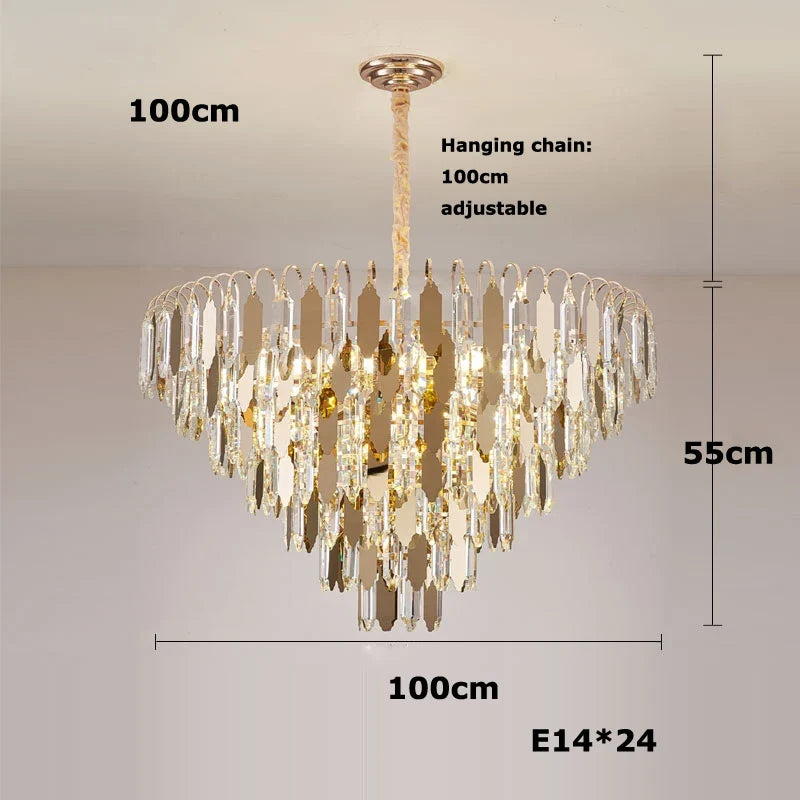 lustre à led de luxe en or chromé pour décoration moderne