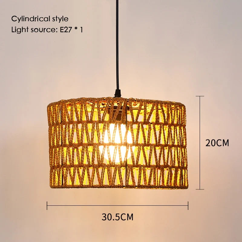 Sisal chanvre corde suspension plafonnier Lustre suspendu Lustre fer main tressage rustique rétro pour salle à manger décor