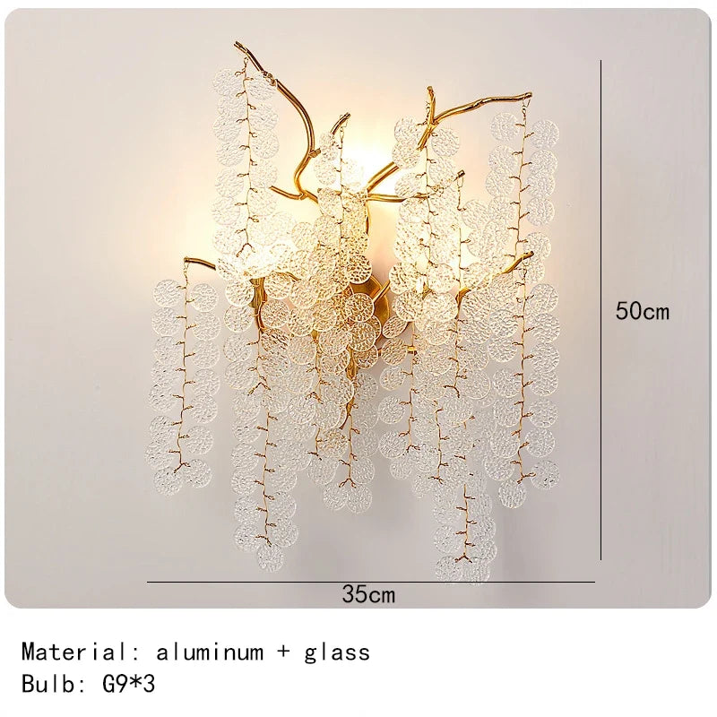 applique murale led moderne en cristal et aluminium doré art déco