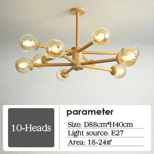 lustre moderne en bois avec abat-jour en verre pour décoration maison