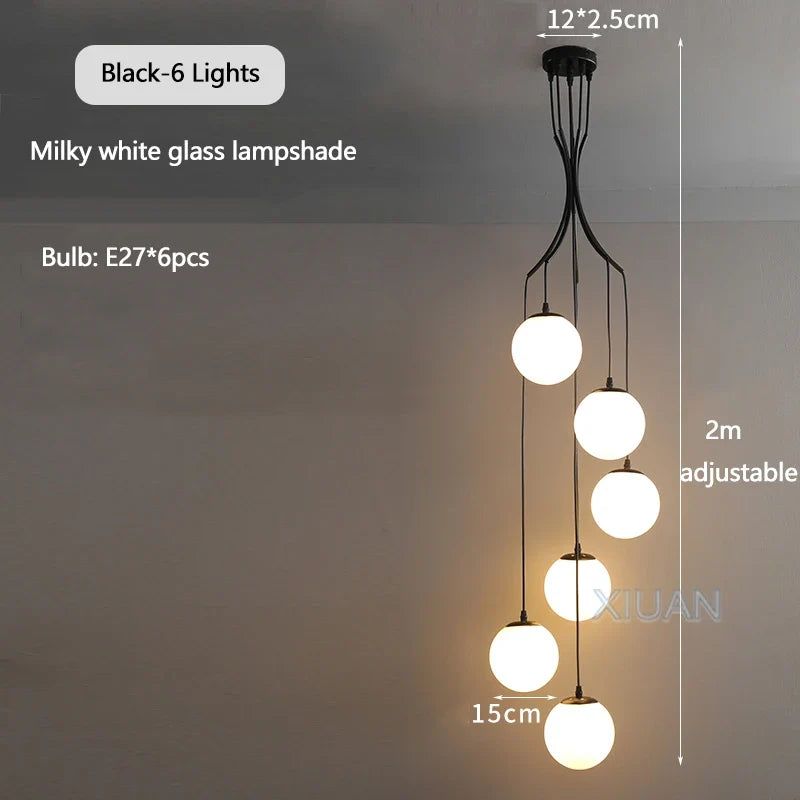 lustre nordique avec lampes de boule en verre laiteux suspendues