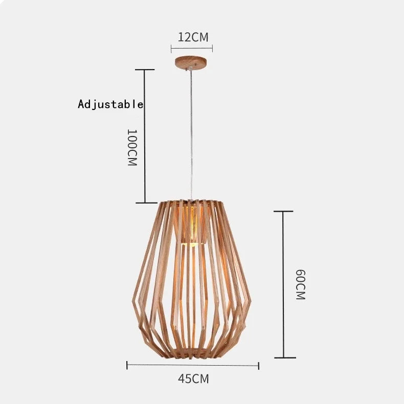 Nordic Wooden Cage Chandelier For Living Room Dining Study Modern Solid Wood Art Led Lamp Indoor Lighting Home Decor