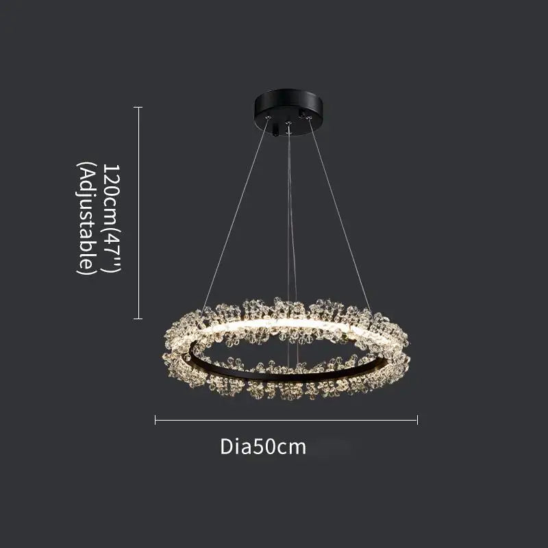 lustre en cristal avec anneau doré pour éclairage intérieur