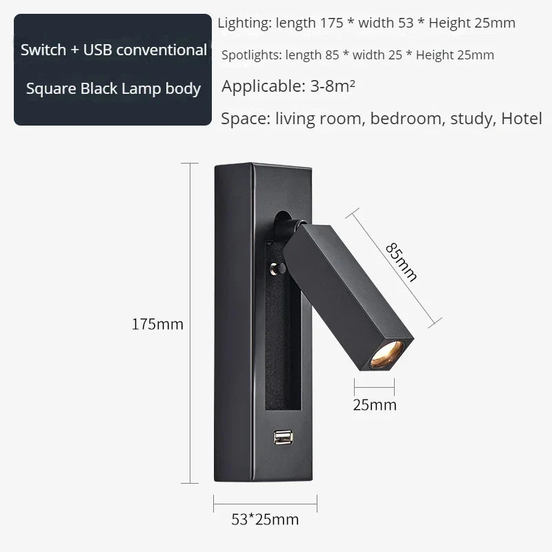 applique murale moderne avec chargeur usb et projecteur rotatif led