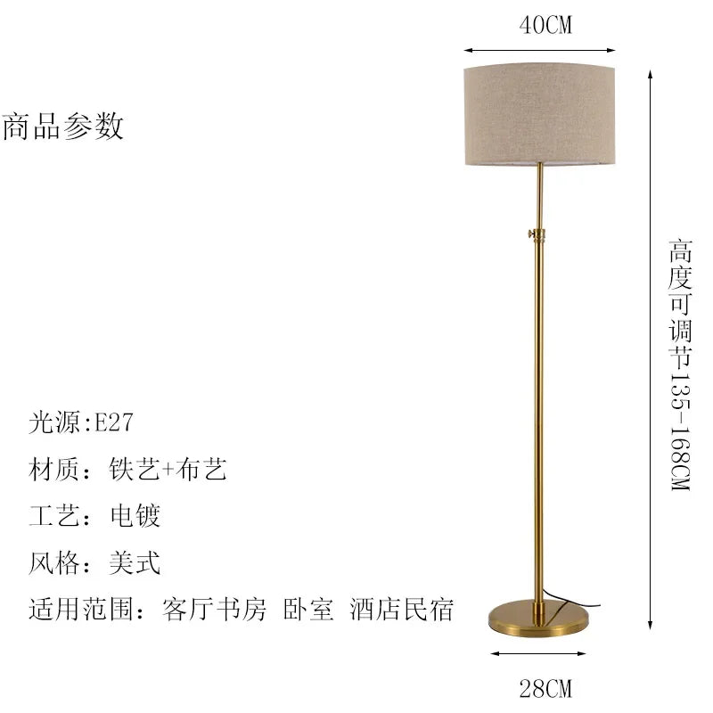 Lampadaire art déco en laiton et abat-jour en lin — Cannelle