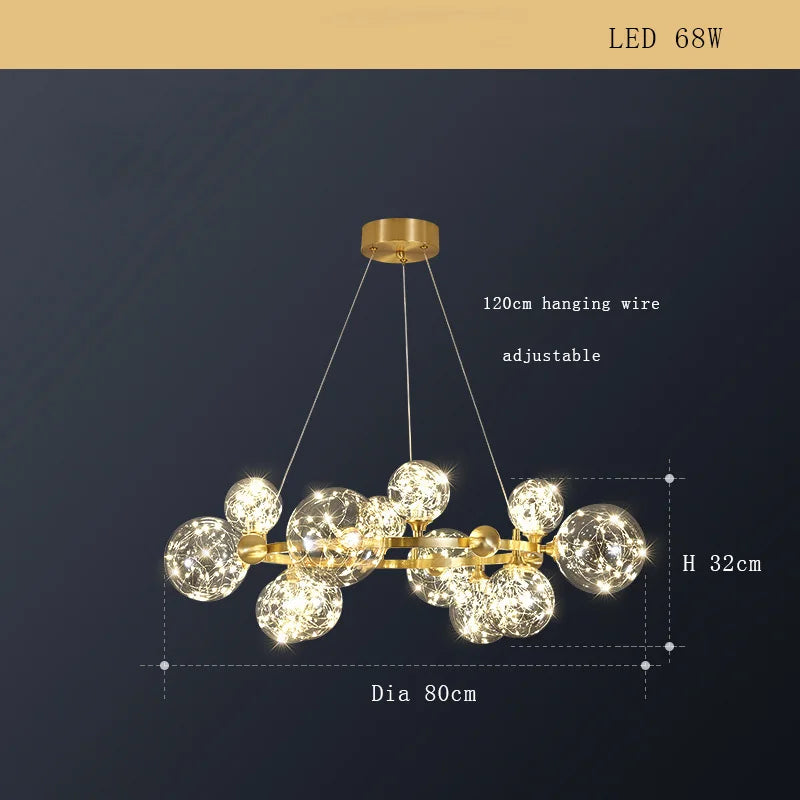lustre moderne minimaliste en cuivre avec abat-jour étoile led