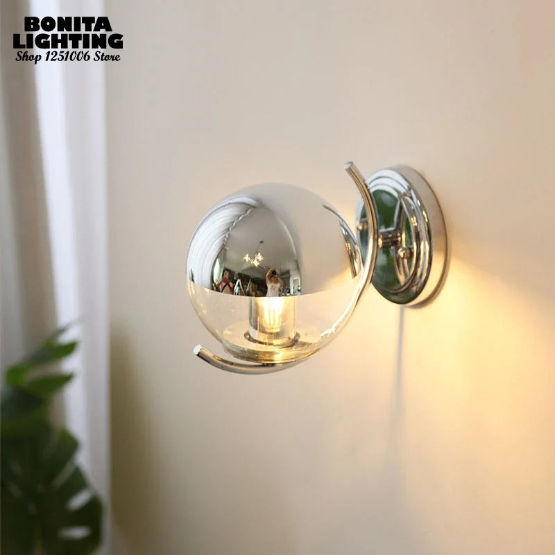 applique murale Boule d'espace argent Simple élégant haricots magiques petites boule de verre semi-plaqué chromé appliques murales couloir de chambre à coucher
