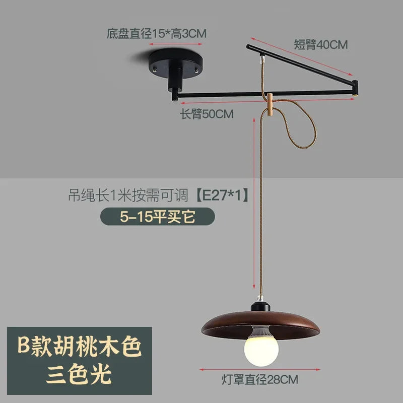 Minimalist Wooden Dining Table, Movable Pendant Light, LED Nordic Bar Counter, Living Room, Bedroom, Study, Pendant Light