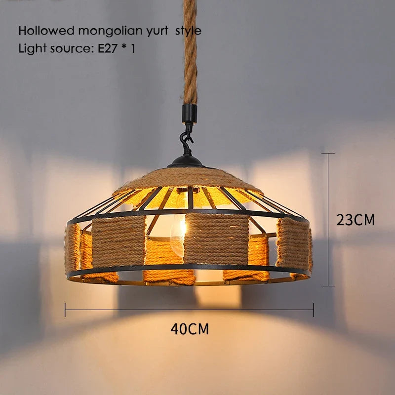 Sisal chanvre corde suspension plafonnier Lustre suspendu Lustre fer main tressage rustique rétro pour salle à manger décor