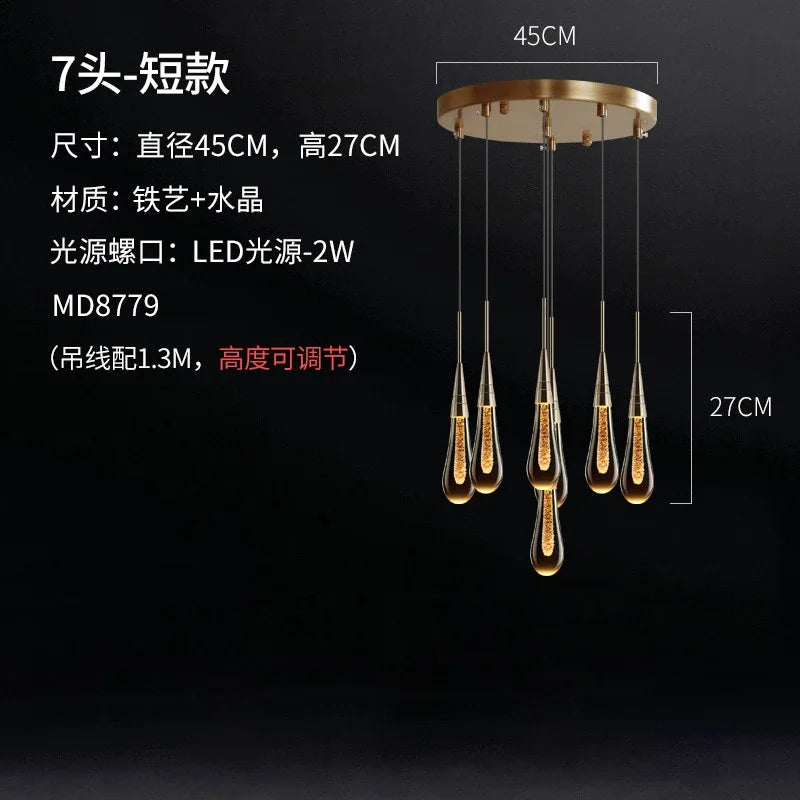 suspension design en verre en forme de gouttelettes d'eau élégante