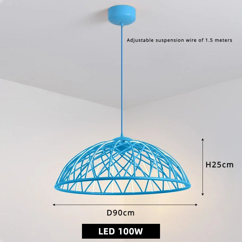 suspension moderne en corde tressée avec lumière led décorative