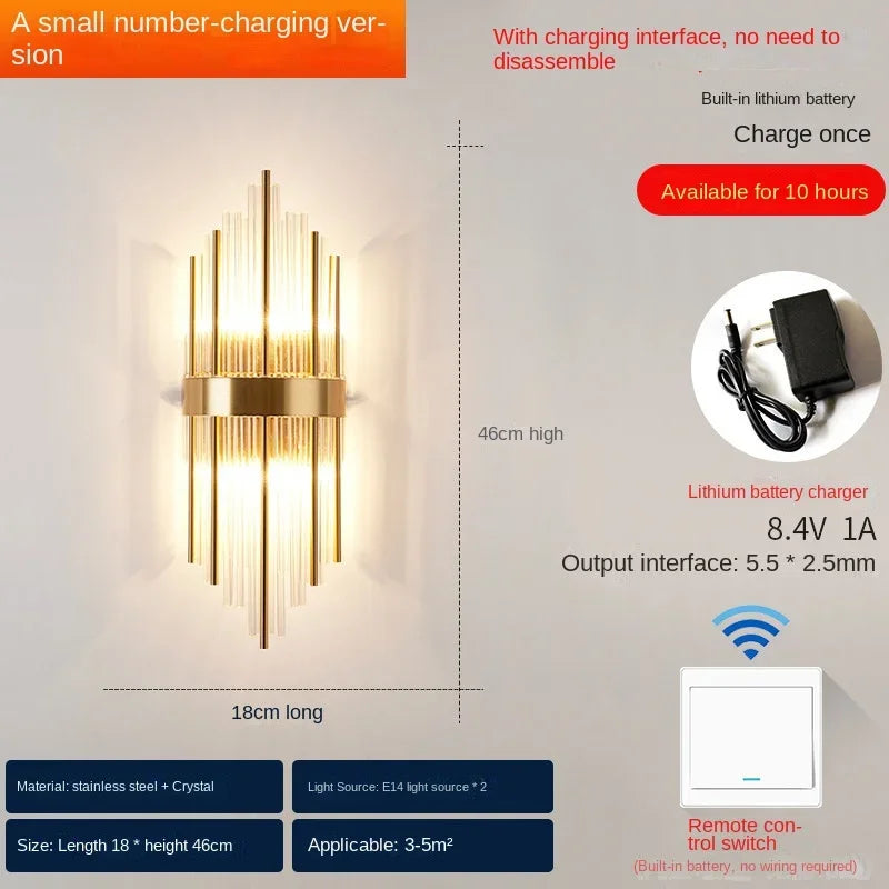 applique murale moderne en cristal rechargeable de luxe