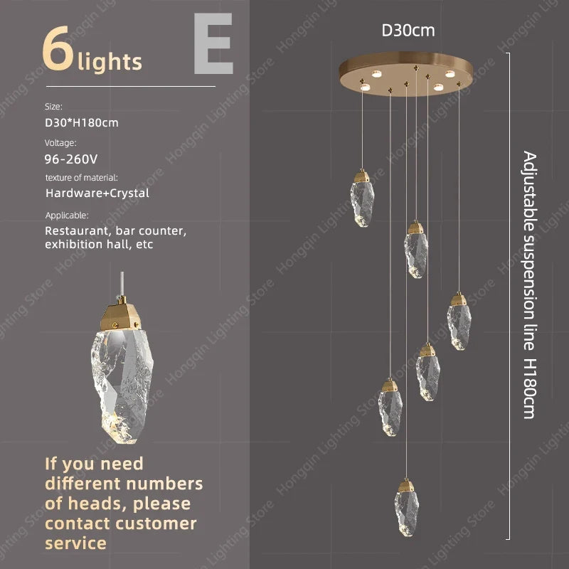 lustre moderne haut en cristal pour éclairage raffiné