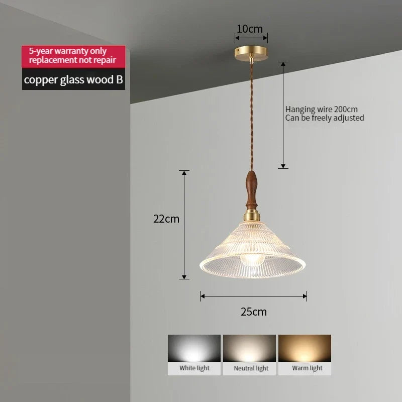 suspension vintage nordique en verre bois de noyer et laiton