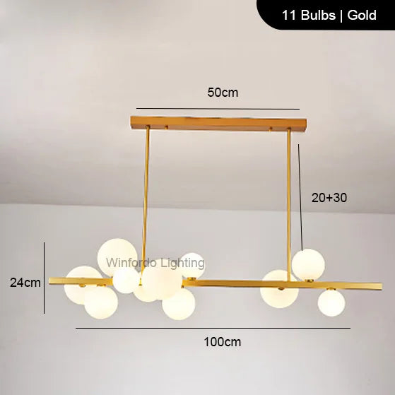 Lustre LED design doré rond à boules en verre