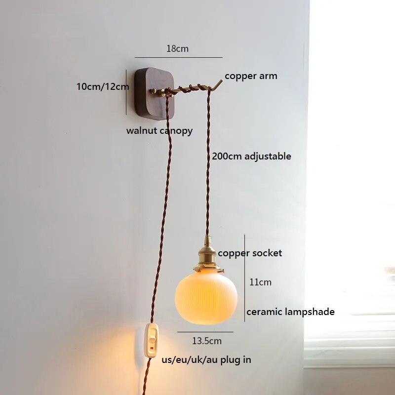 applique murale led noyer cuivre moderne baguette plug-in