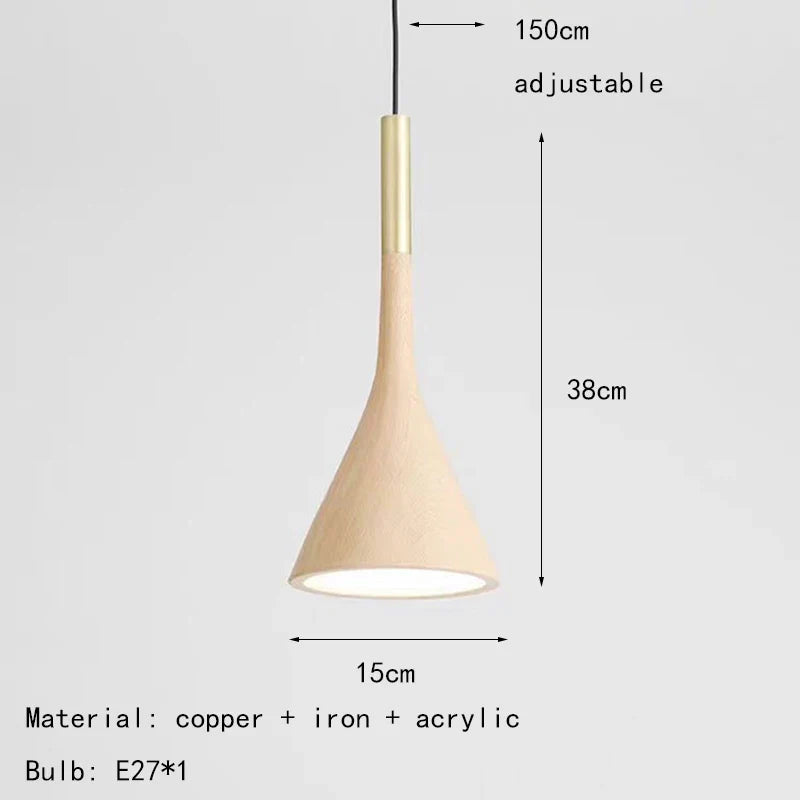 suspension moderne en métal imitation bois avec cordon réglable
