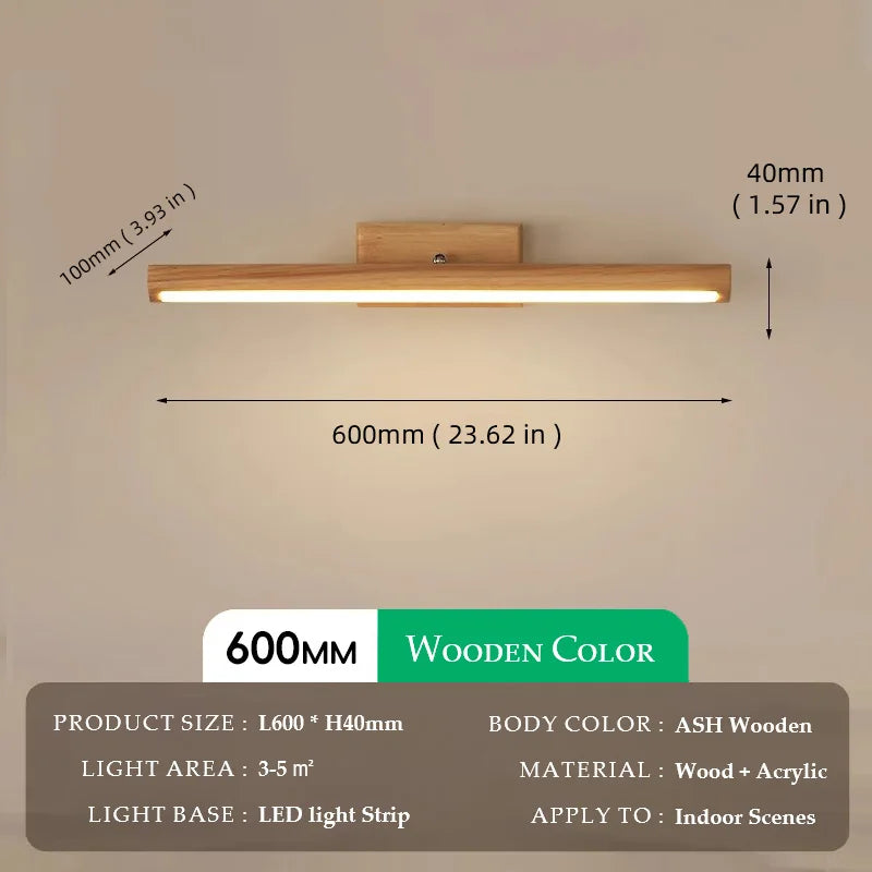 Wooden Mirror headlight, Wabi-sabi Modern Vintage style, wall light for Bathroom, Bedroom, dining room, Study lighting