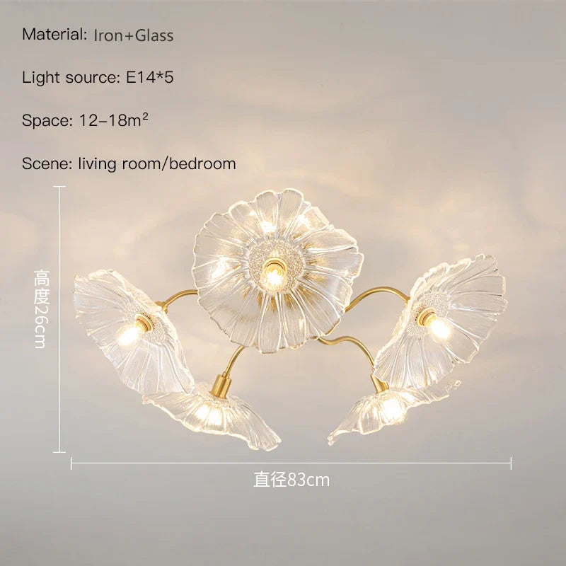 lustre nordique en fer avec verre et décoration dorée